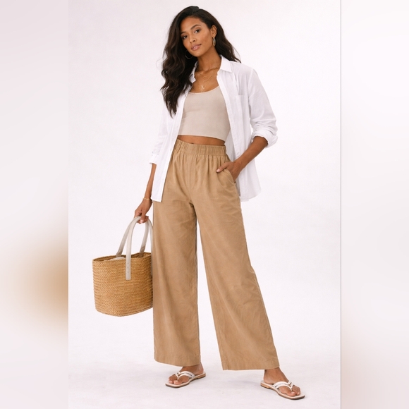 Madewell Pants - Madewell 100% Cotton Pull-On Wide Leg Pants Tan Large